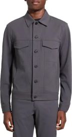 Theory Cotton Blend Twill Trucker Jacket in Balsam Green/Ivory at Nordstrom