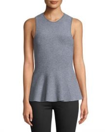 Theory Crewneck Sleeveless Classic Peplum G Glossed Top at Neiman Marcus