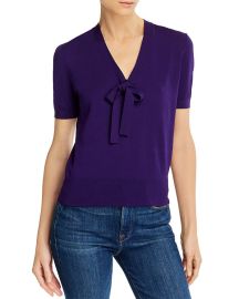 Theory Elodie Tie-Neck Short-Sleeve Sweater   Bloomingdales at Bloomingdales