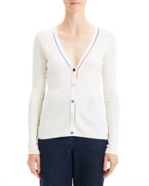 Theory Embroidered V-Neck Wool Cardigan at Neiman Marcus