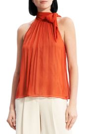 Theory Halter Bow Silk Top in Dark Coral 02I Size Petite at Nordstrom