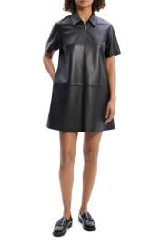 Theory Leather A Line Knee Length Shirtdress at Nordstrom