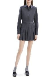 Theory Long Sleeve Pleated Shirtdress at Nordstrom