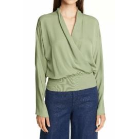 Theory Mixed Media Faux Wrap Silk Blouse at Nordstrom