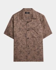 Theory Noll Floral Camp Shirt in Walnut at Neiman Marcus