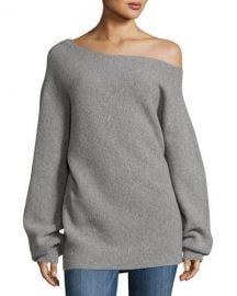 Theory One-Shoulder Ribbed Royal Wool Sweater  Gray at Neiman Marcus