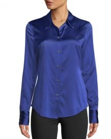 Theory Perfect Fitted 2 Stretch-Satin Long-Sleeve Button-Down Blouse at Neiman Marcus