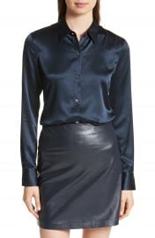 Theory Perfect Fitted Stretch Satin Shirt at Nordstrom