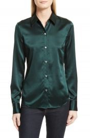 Theory Perfect Fitted Stretch Satin Shirt at Nordstrom