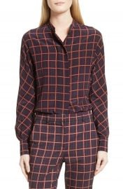 Theory Plaid Dolman Sleeve Silk Blouse at Nordstrom