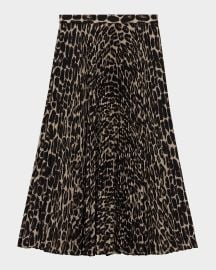 Theory Pleated Leopard Print Midi Skirt at Neiman Marcus