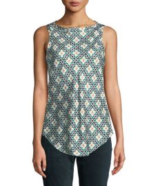 Theory Printed Silk Sleeveless Racerback Top at Neiman Marcus