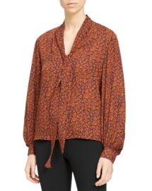 Theory Printed Tie Neck Silk Top   Bloomingdales at Bloomingdales