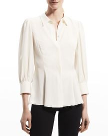 Theory Puff-Sleeve Silk Blouse with Godets at Neiman Marcus