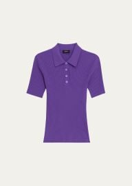 Theory Ribbed Compact Crepe Short-Sleeve Polo Shirt - at Bergdorf Goodman