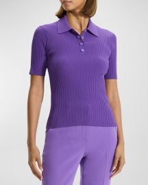 Theory Ribbed Compact Crepe Short-Sleeve Polo Shirt at Neiman Marcus