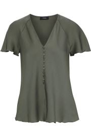 Theory Ruffle-trimmed silk-blend crepe de chine top at The Outnet