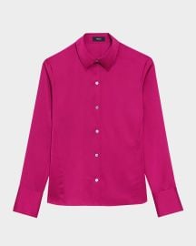 Theory Satin Slim Button-Front Blouse at Neiman Marcus
