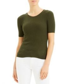 Theory Short-Sleeve Ribbed Wool Sweater   Bloomingdales at Bloomingdales