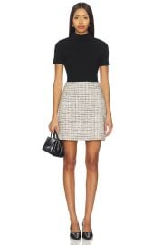 Theory Short Sleeve Roll Neck Dress In Black Multi at Revolve