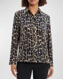 Theory Straight Leopard-Print Long-Sleeve Shirt at Neiman Marcus