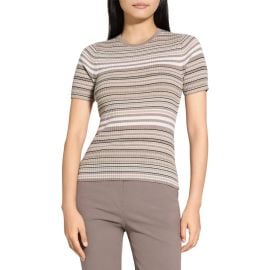 Theory Stripe Merino Wool Rib T-Shirt at Nordstrom