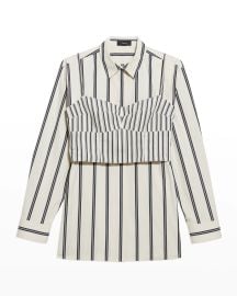 Theory Striped Collared Shirt w Bustier at Neiman Marcus