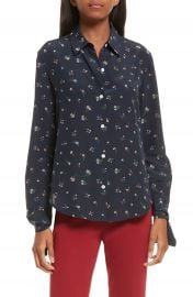 Theory Tie Cuff Floral Print Silk Shirt at Nordstrom