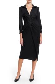 Theory Twist Front Long Sleeve Satin Dress in Black  at Nordstrom