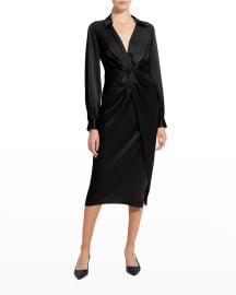 Theory Twisted-Front Satin Midi Dress at Neiman Marcus