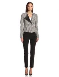 Theory Womenand39s Joean Parcel Tweed Moto Jacket BlackWhite 12 at Amazon