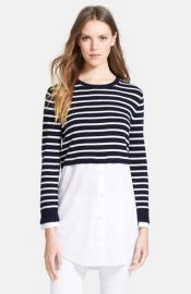 Theory and39Rymaliaand39 Stripe Crop Cotton andamp Cashmere Sweater with Poplin Underlay at Nordstrom