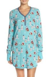 Thermal Knit Sleep Shirt in Aqua Snowmen at Nordstrom Rack