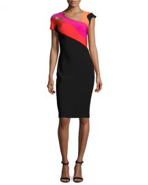 Thierry Mugler Short Sleeve Cutout Colorblock Sheath Dress at Neiman Marcus