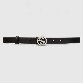 Thin leather belt with crystal GG at Gucci