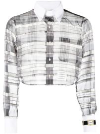 Thom Browne 4-Bar Checked Lurex Cropped Shirt - at Farfetch