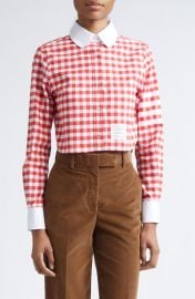 Thom Browne 4-Bar Gingham Check Flannel Crop Button-Up Shirt at Nordstrom
