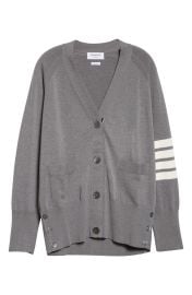 Thom Browne 4-Bar Milano Stitch Long Cardigan in Navy  at Nordstrom