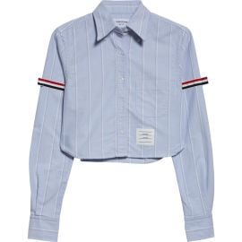 Thom Browne Armband Stripe Cotton Poplin Crop Button-Down Shirt at Nordstrom