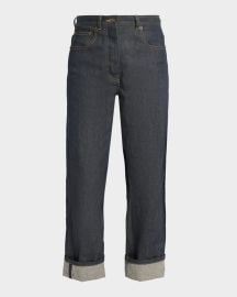 Thom Browne Back Strap Straight Leg Cuffed Crop Jeans at Neiman Marcus