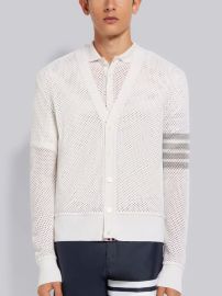 Thom Browne Cahsmere Mesh 4 Bar V Neck Cardigan at Thom Browne