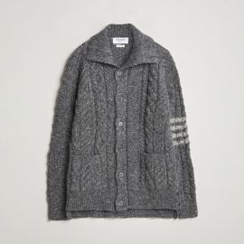 Thom Browne Donegal Cable Cardigan Medium Grey at CareOfCarlcom at Care of Carl