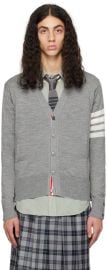 Thom Browne Gray 4-Bar Cardigan SSENSE at Ssense