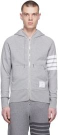 Thom Browne Grey Engineered 4-Bar Zip-Up Hoodie at ssense