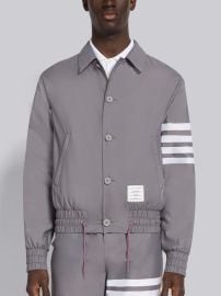 Thom Browne Grey Solid Swim tech 4 bar stripe Jacket at Thom Browne