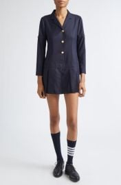 Thom Browne Long Sleeve Pleated Wool Blazer Dress at Nordstrom