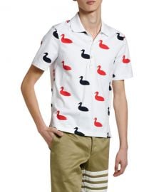 Thom Browne Men  x27 s Duck-Print Polo Shirt at Neiman Marcus