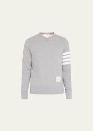 Thom Browne Mens Classic Crewneck Sweatshirt with Striped Sleeve - at Bergdorf Goodman