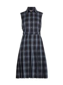 Thom Browne Plaid Wool Linen Midi Dress in Dark Navy at Saks Fifth Avenue