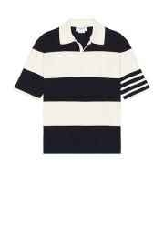 Thom Browne Rugby Stripe Short Sleeve Polo in Navy White FWRD at FWRD